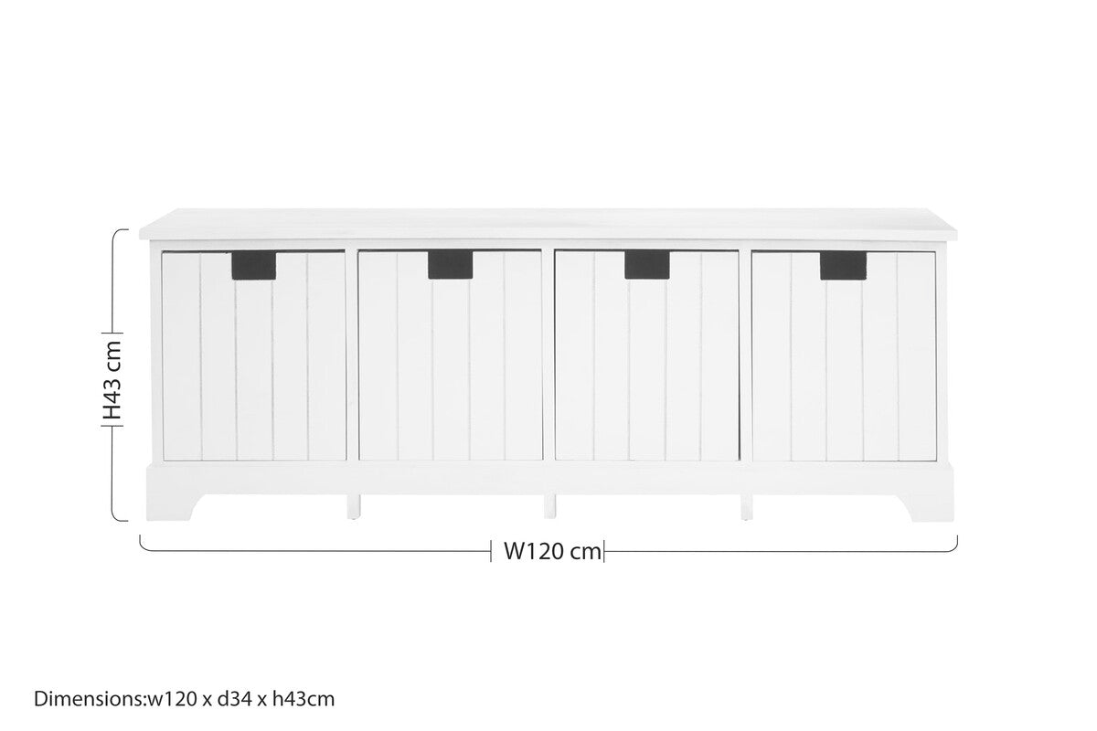 White Storage Bench with 4 Drawers | New England