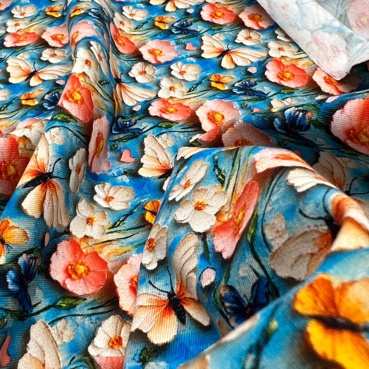 Butterfly Print Cotton Stretch Jersey 200 GSM 95/5 Lycra 4 Way Stretch