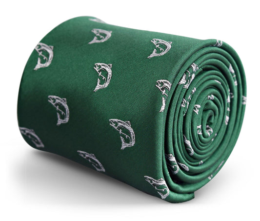 dark green tie with trout fish design