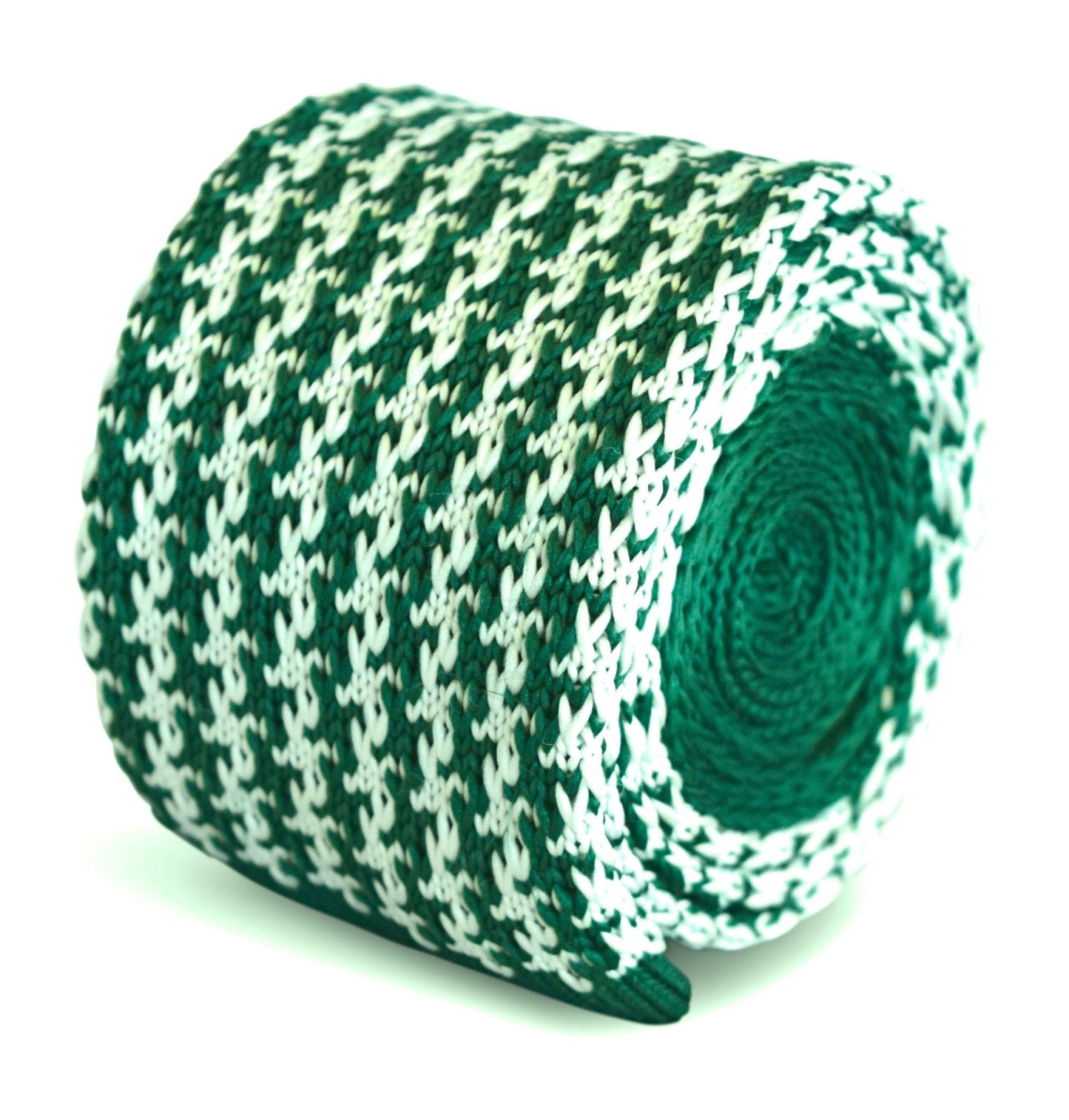 green and white dogstooth knitted tie