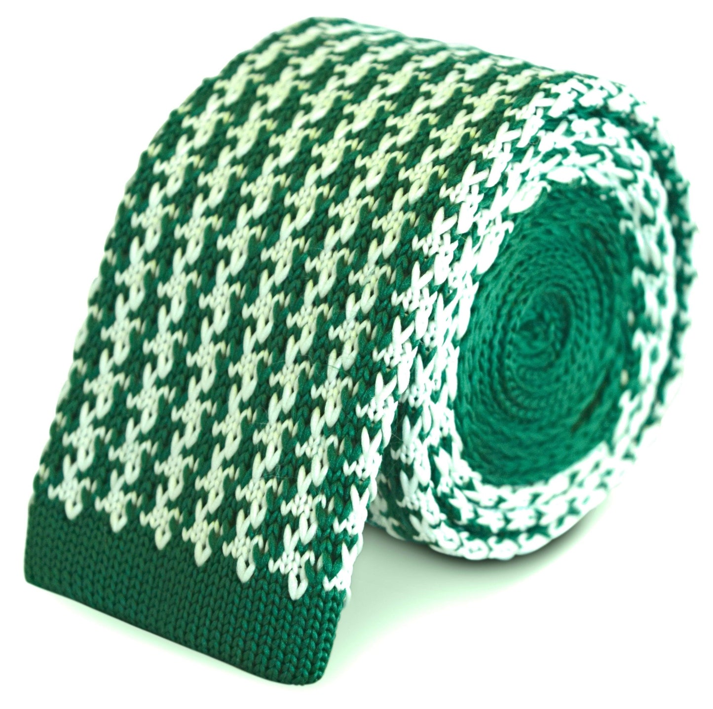 green and white dogstooth knitted tie