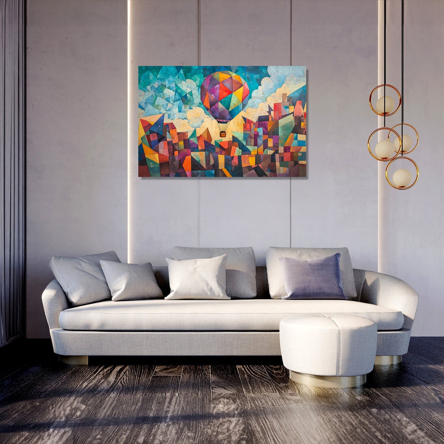 Balloon Over Geometric Canvas