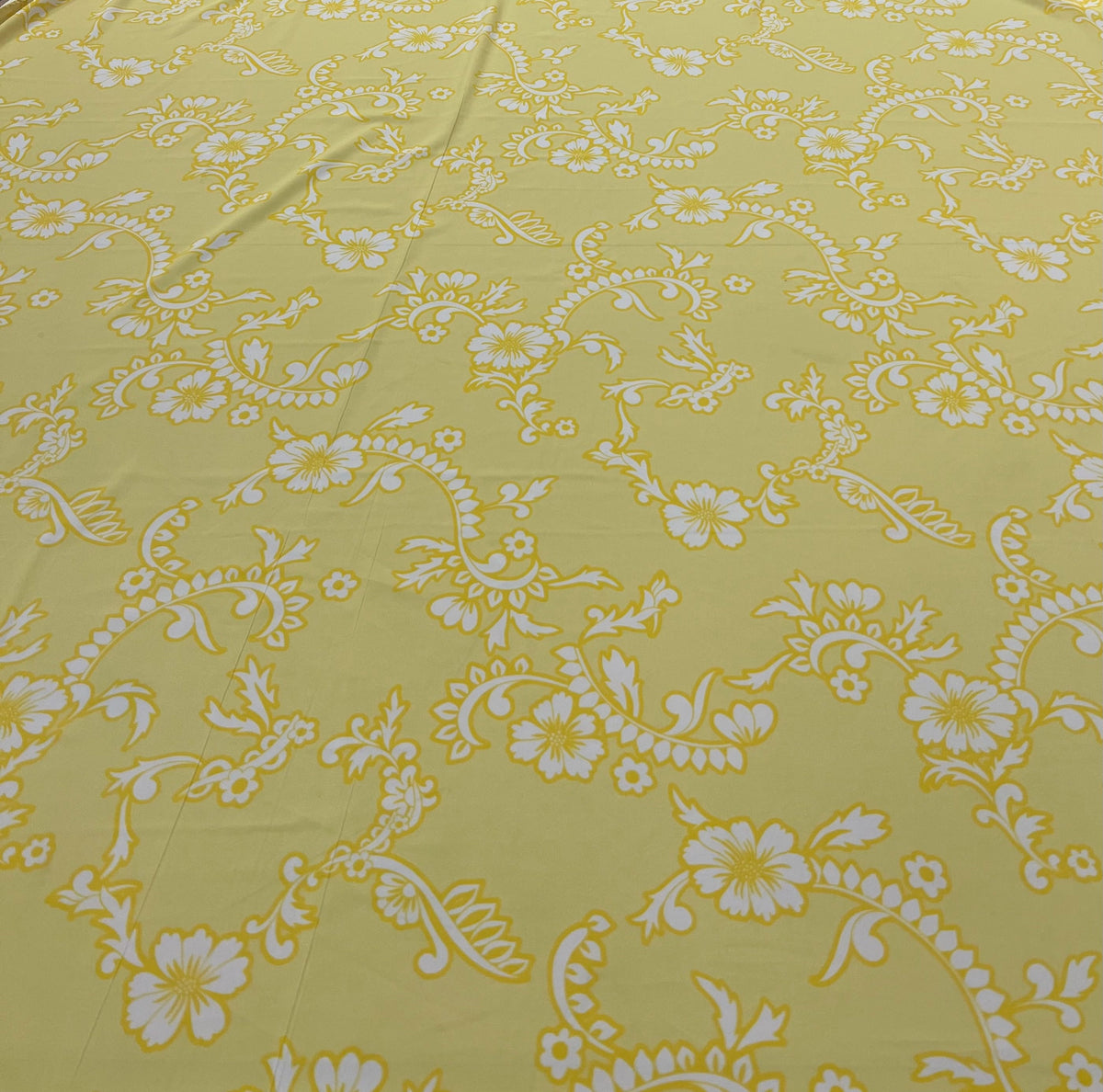 Yellow White Print Lightweight Crepe Fabric 115GSM Non Stretch