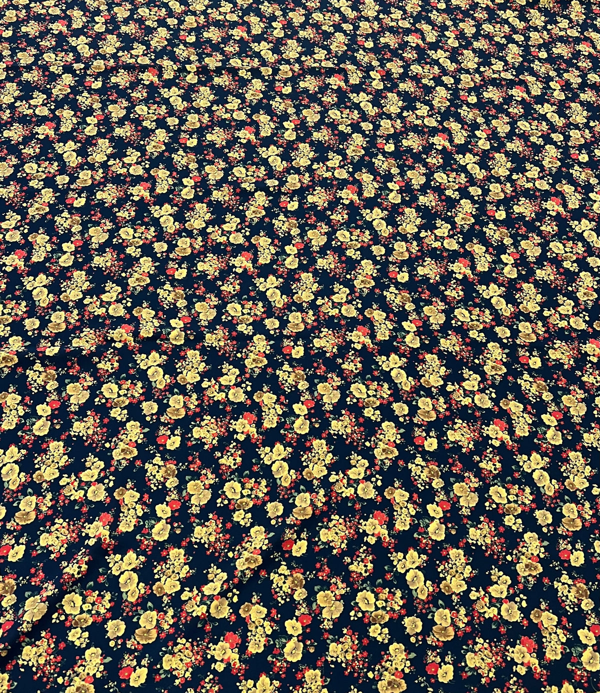 Yellow Ditsy Floral Lightweight Crepe Fabric 155GSM Non Stretch