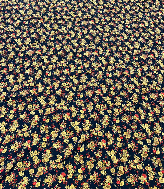 Yellow Ditsy Floral Lightweight Crepe Fabric 155GSM Non Stretch