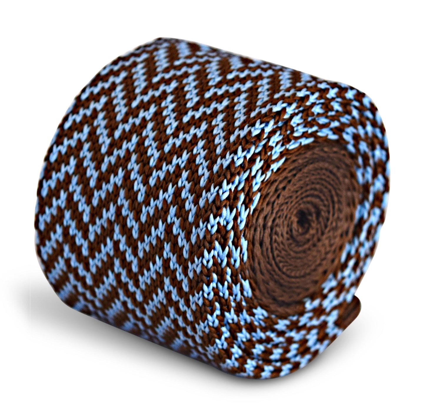chocolate brown and light blue knitted tie