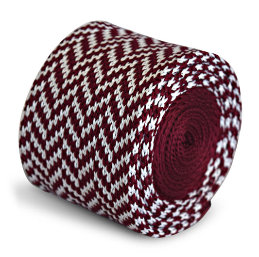 maroon and white herringbone knitted tie