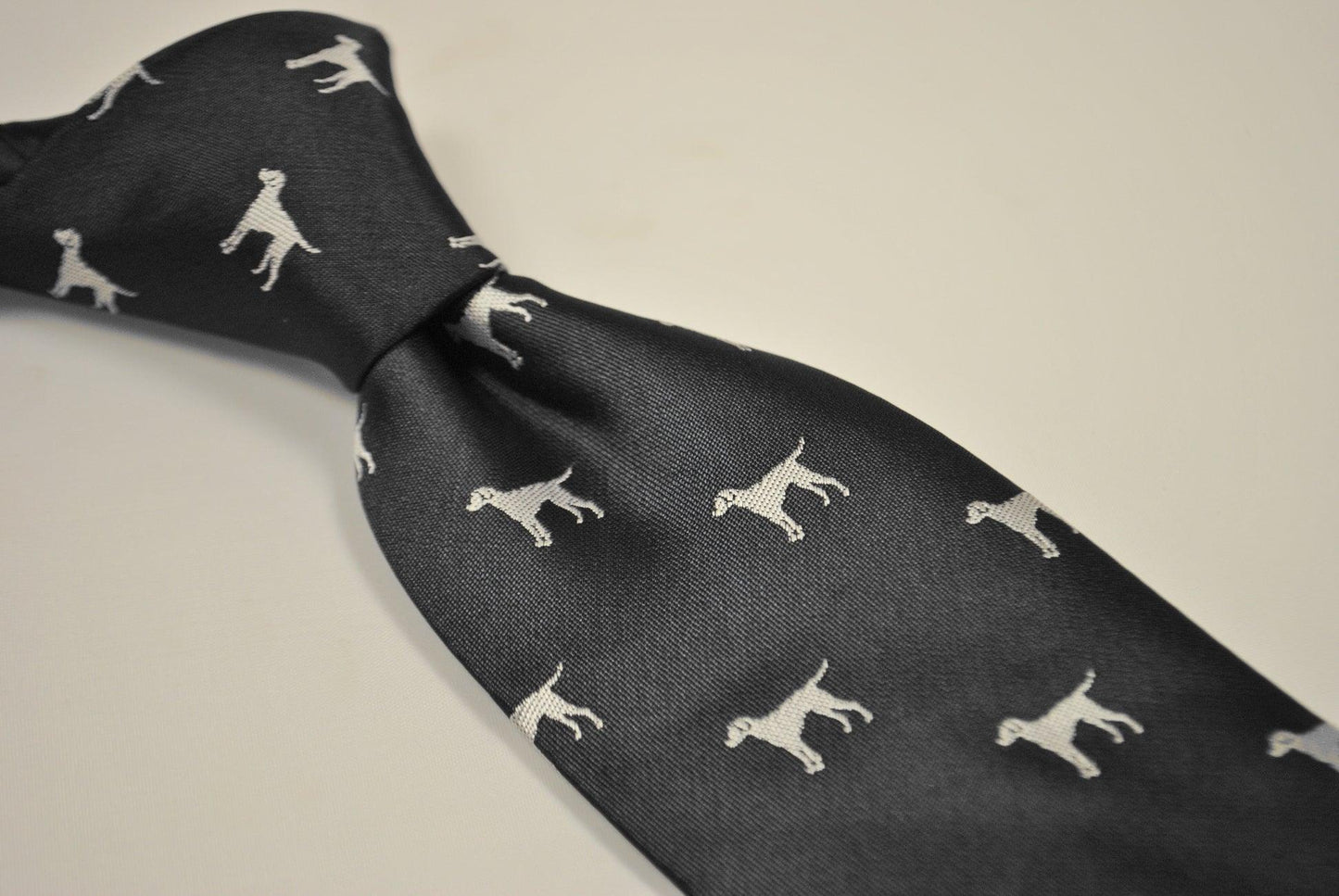 black tie with white dog silhouette design