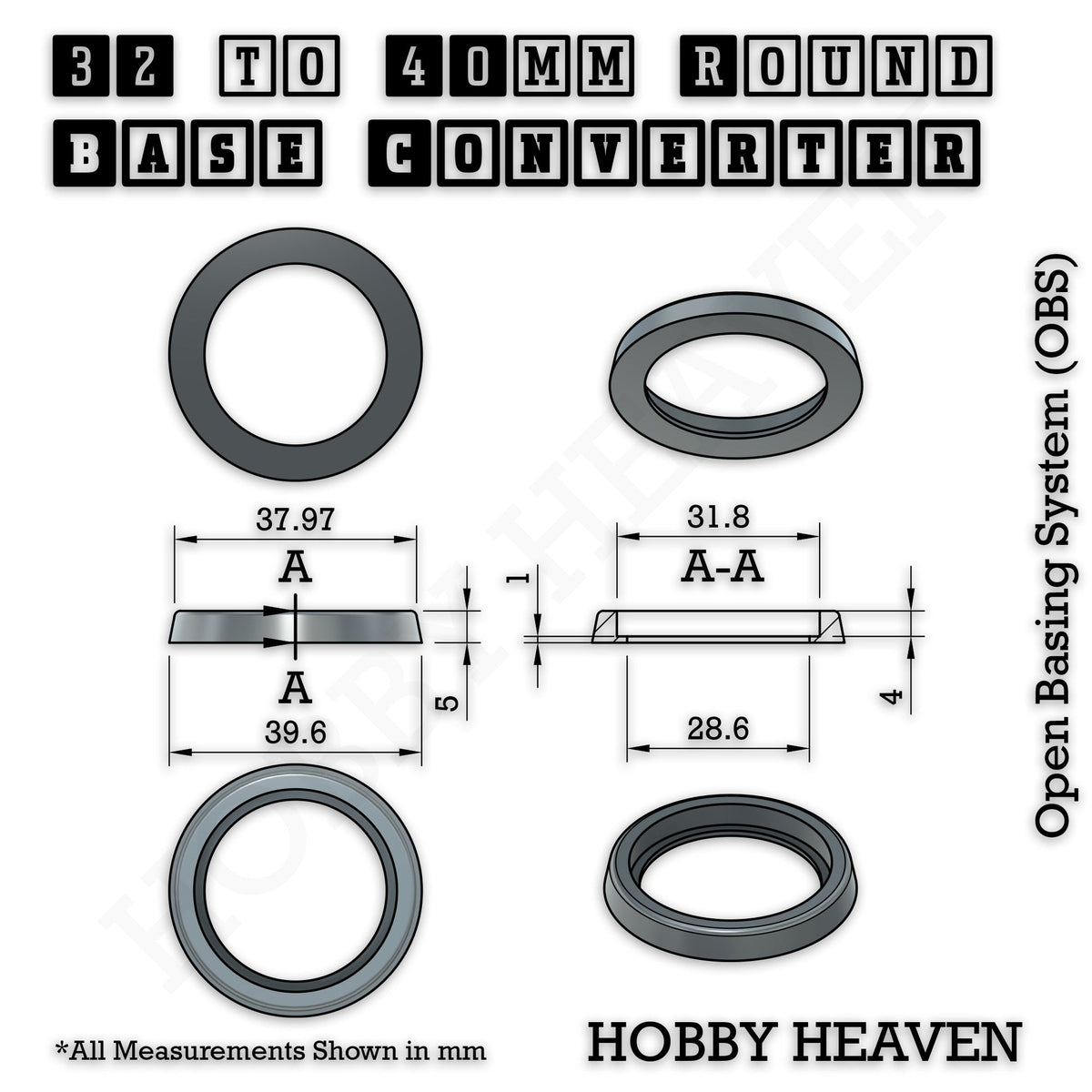 Round to Round Base Converters 3D Print Full Range