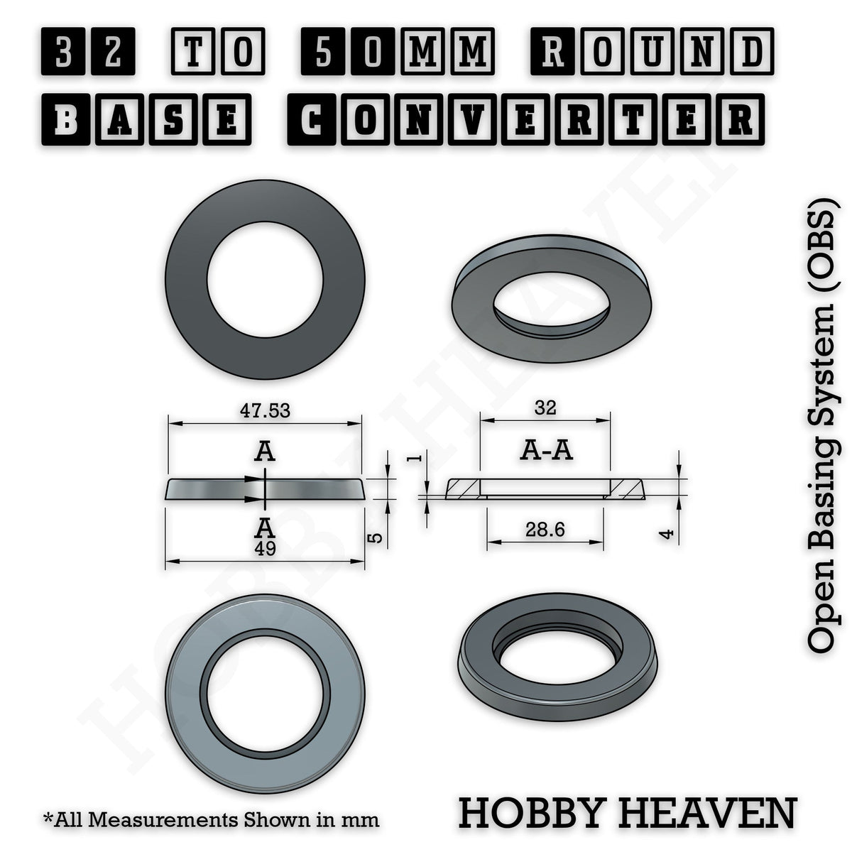 Round to Round Base Converters 3D Print Full Range