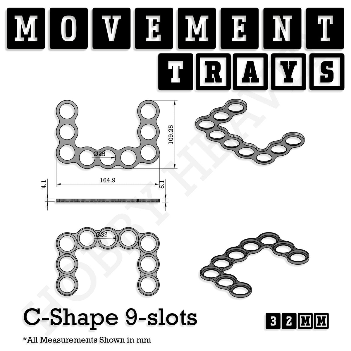 32mm Movement Trays for Tabletop Games | Compatible with Popular Miniatures | Full Range