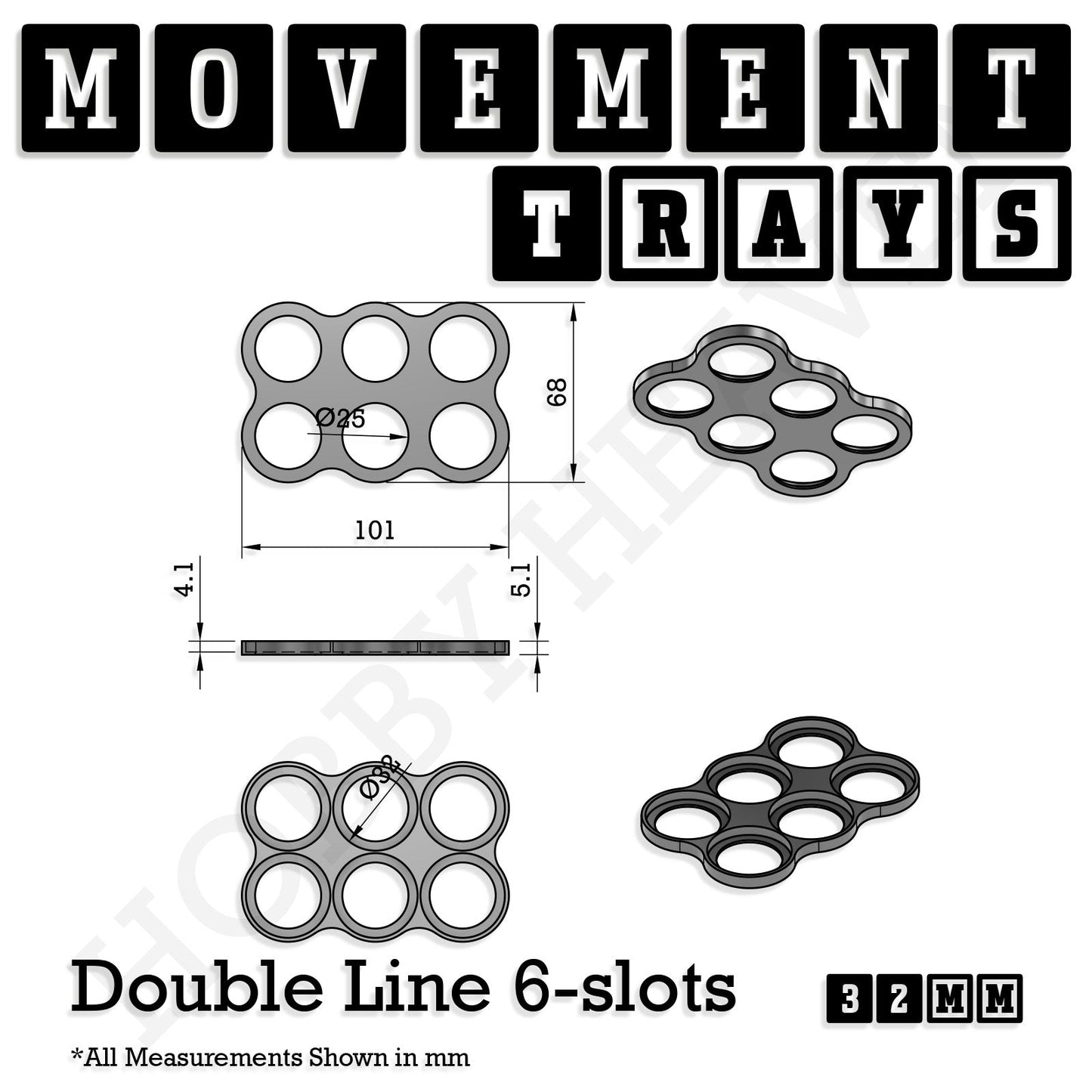 32mm Movement Trays for Tabletop Games | Compatible with Popular Miniatures | Full Range