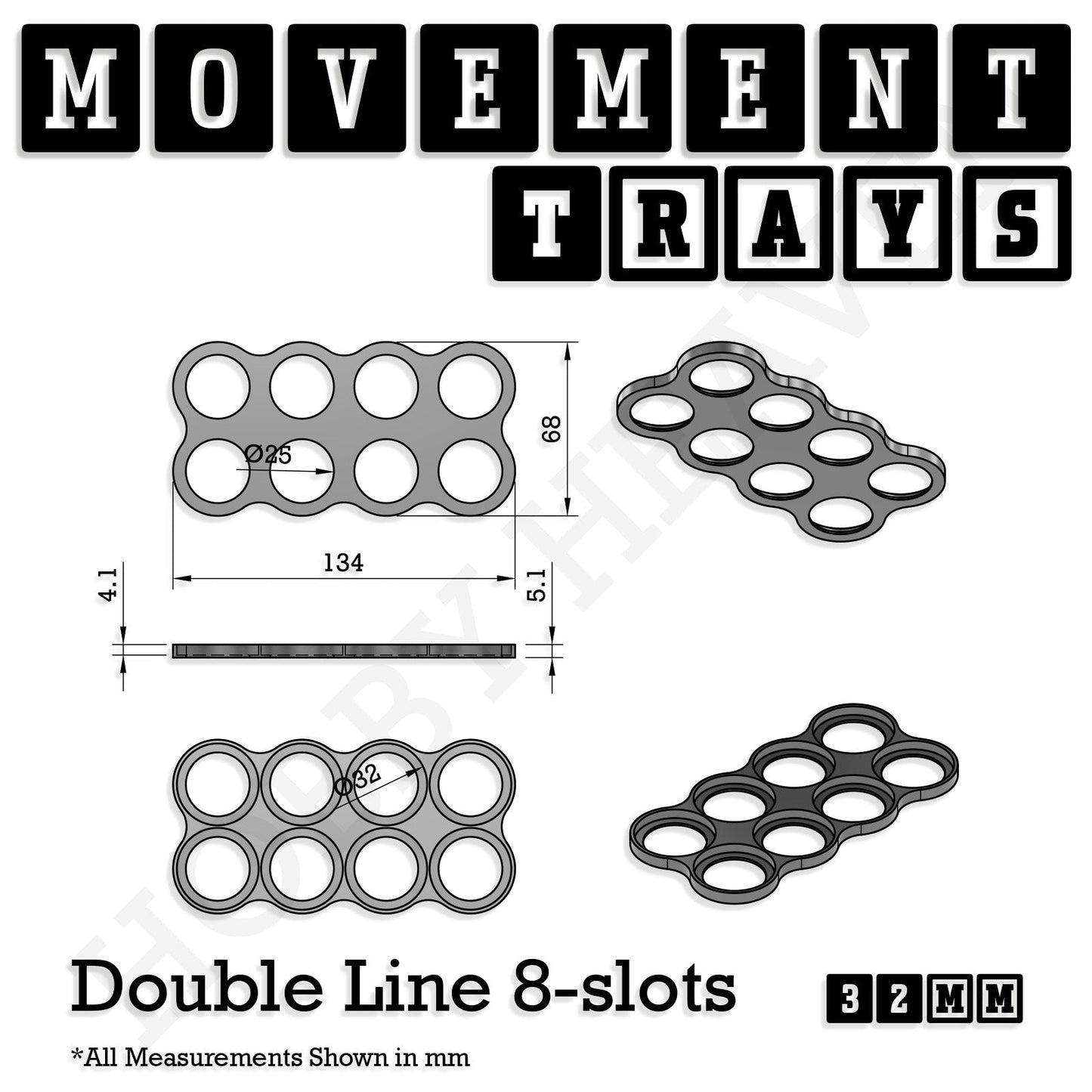 32mm Movement Trays for Tabletop Games | Compatible with Popular Miniatures | Full Range