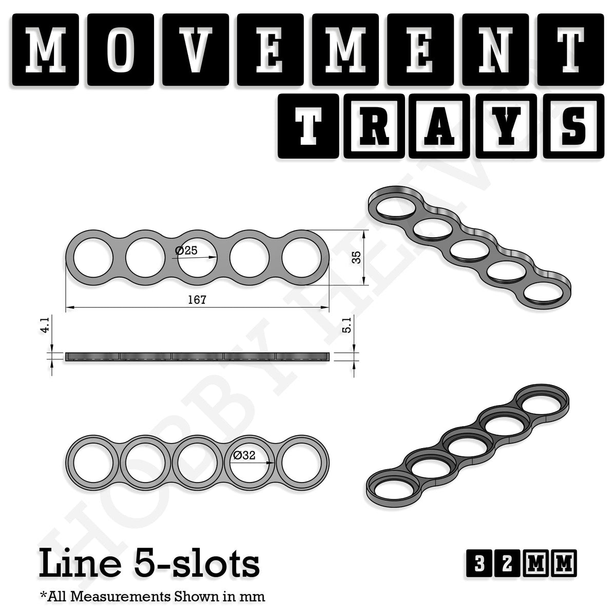 32mm Movement Trays for Tabletop Games | Compatible with Popular Miniatures | Full Range