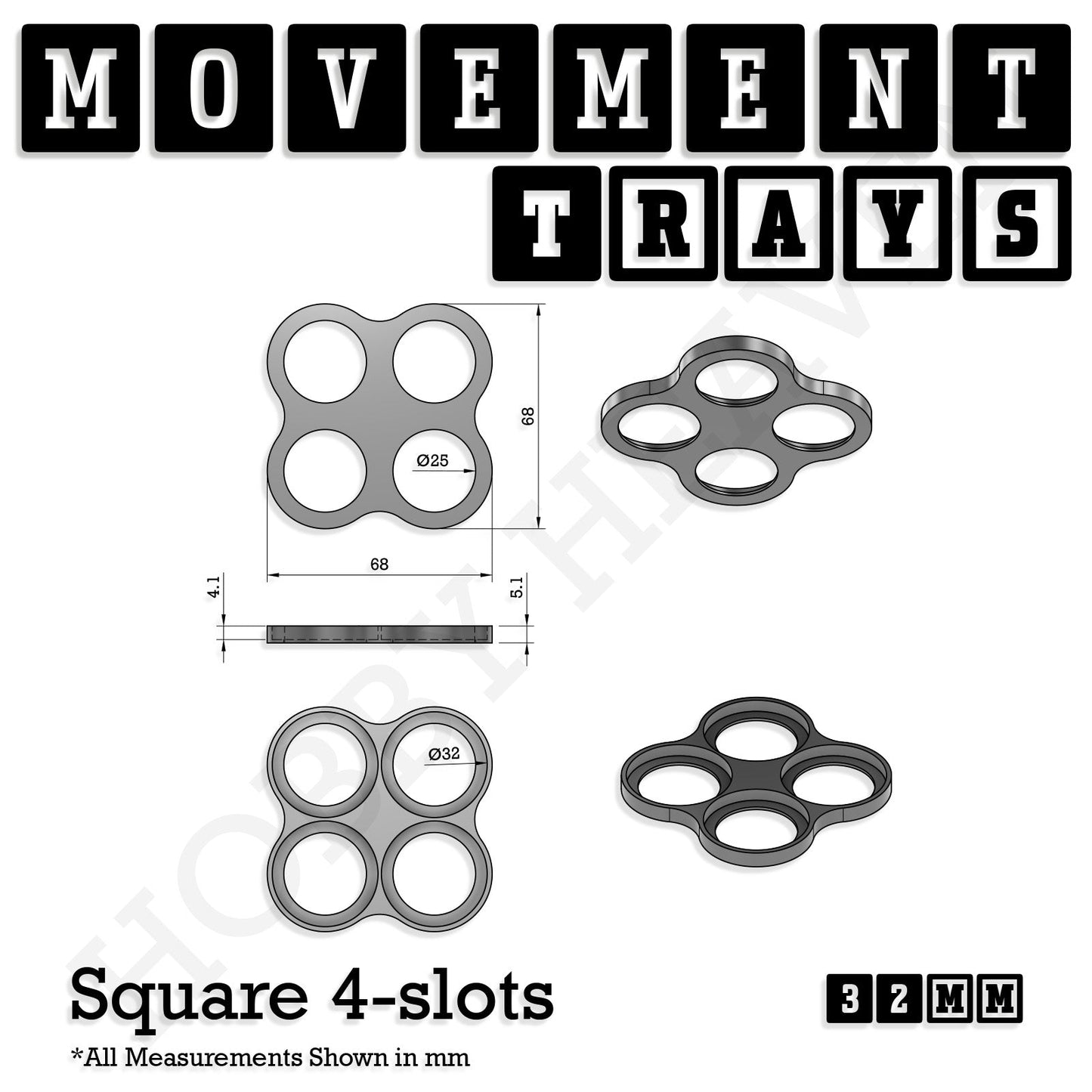 32mm Movement Trays for Tabletop Games | Compatible with Popular Miniatures | Full Range