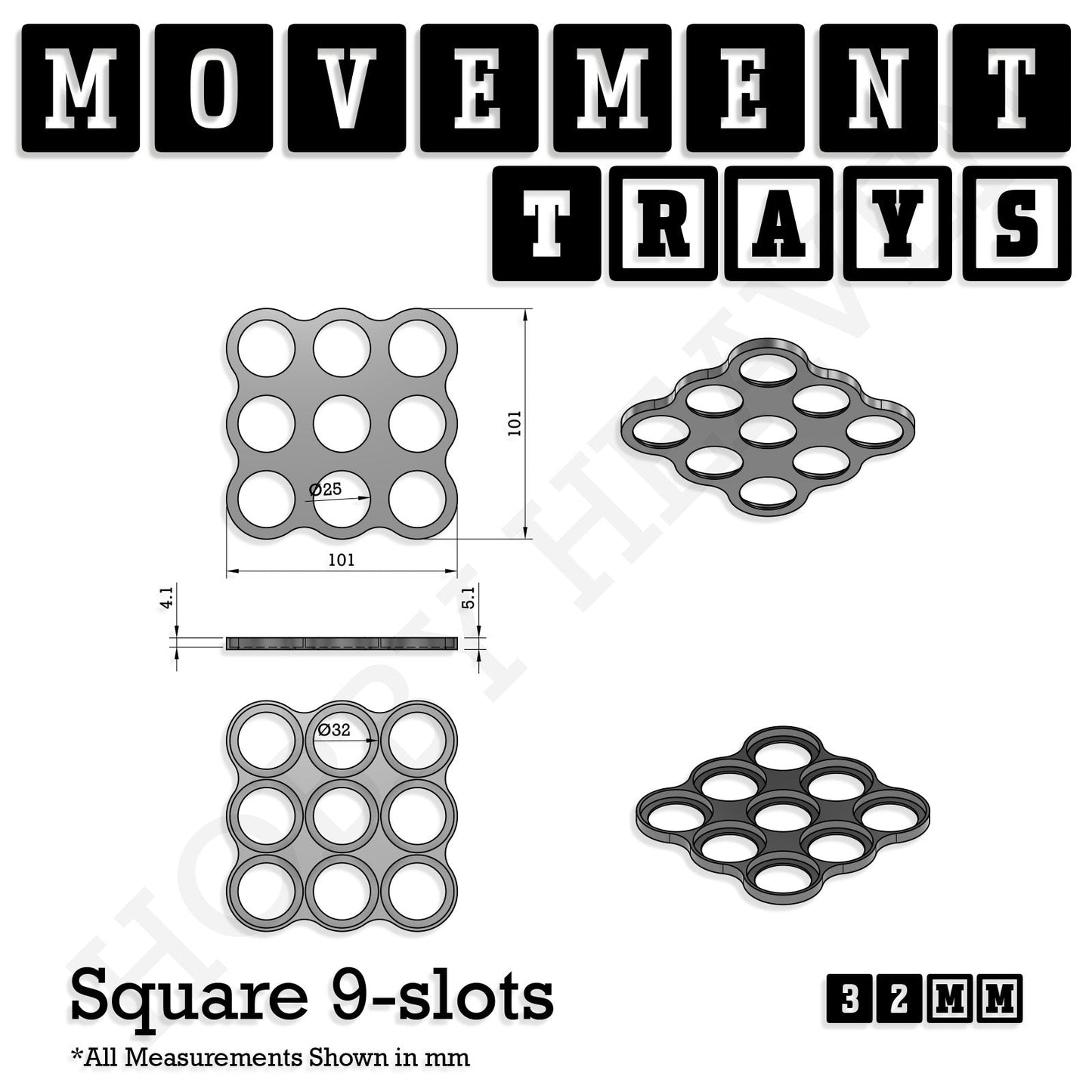 32mm Movement Trays for Tabletop Games | Compatible with Popular Miniatures | Full Range