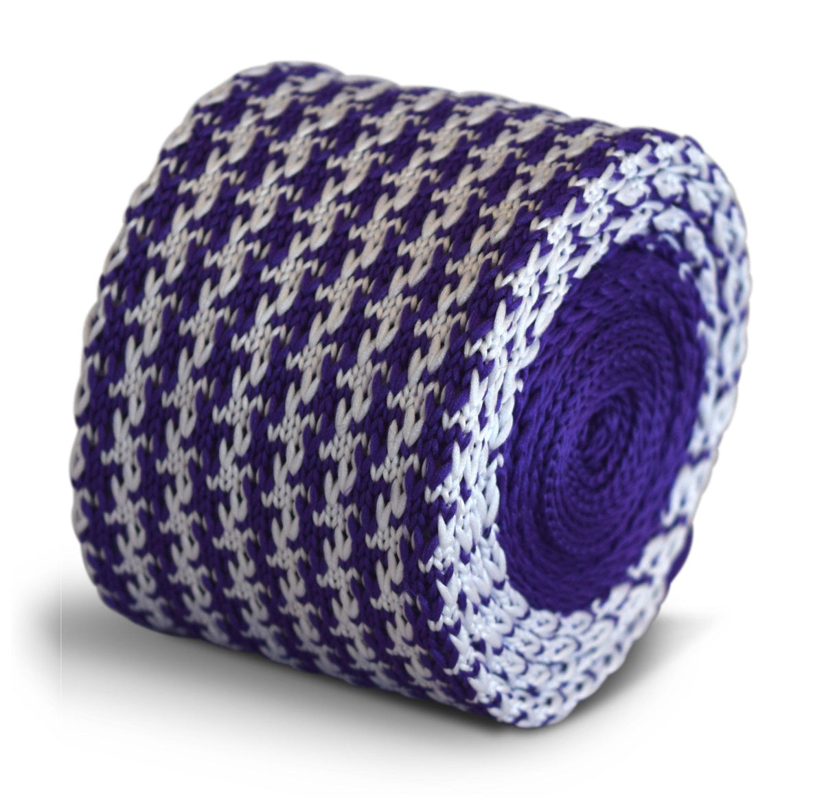 purple and white dogstooth knitted tie