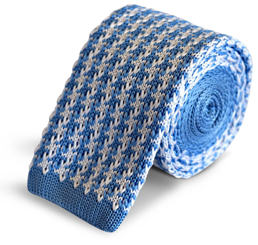 light blue and white dogstooth knitted tie