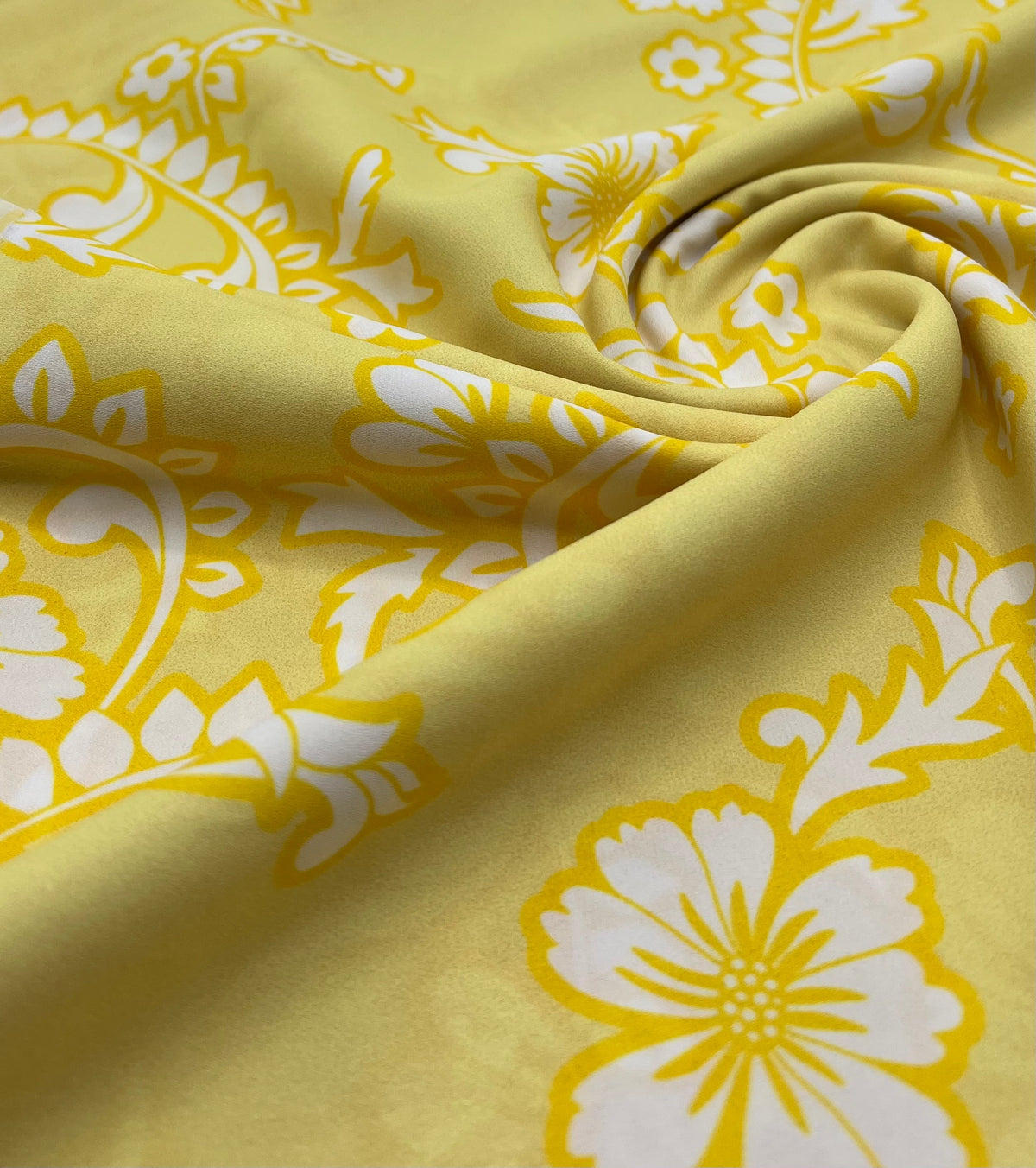 Yellow White Print Lightweight Crepe Fabric 115GSM Non Stretch