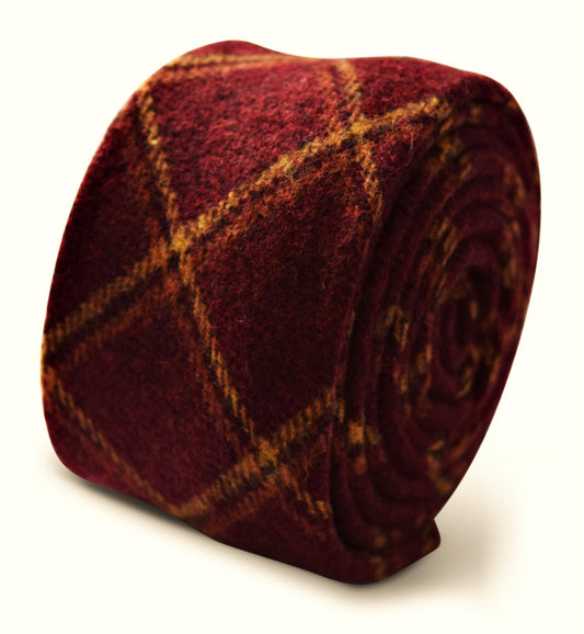 maroon checked slim wool tie