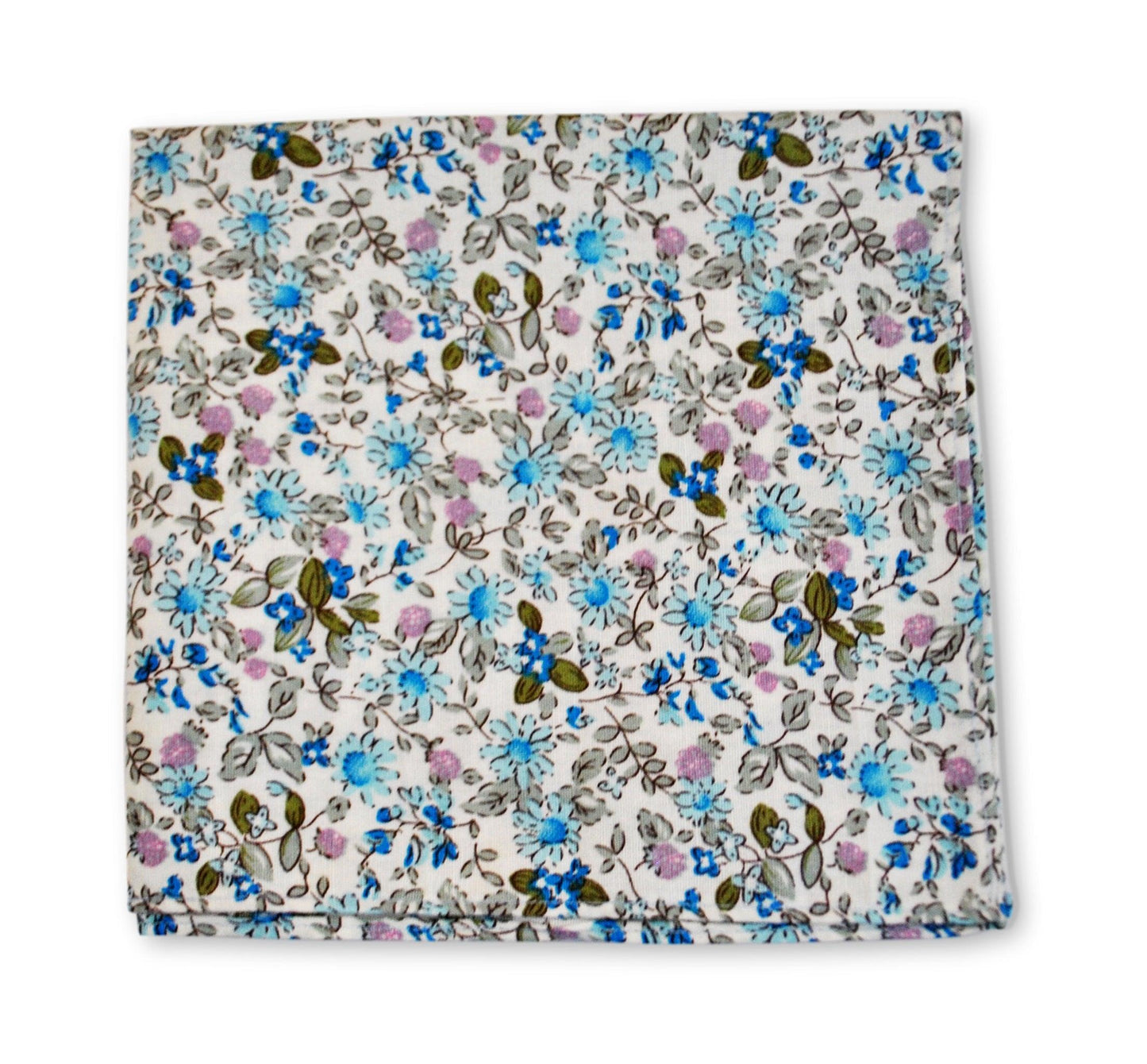ivory and blue floral cotton pocket square