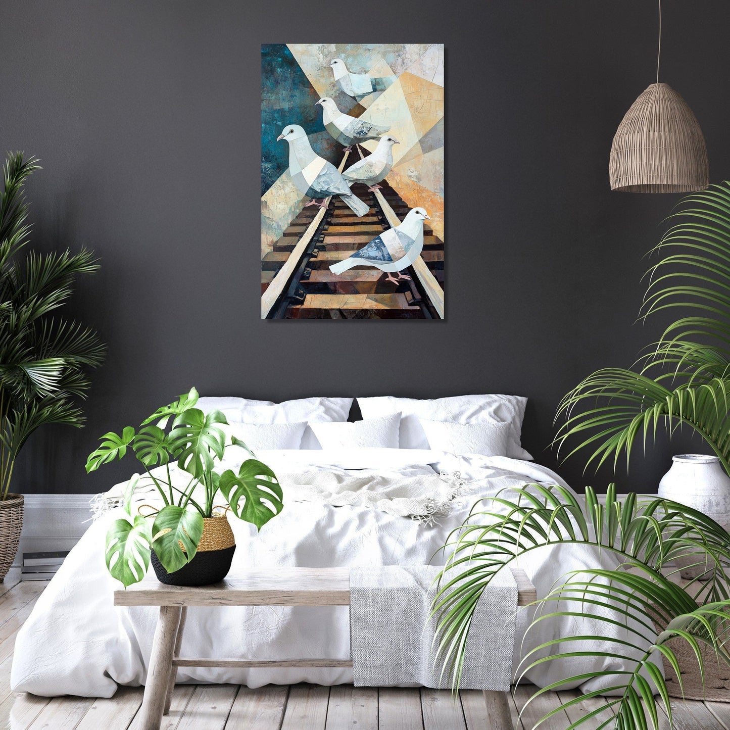 Geometric Doves Railway Canvas
