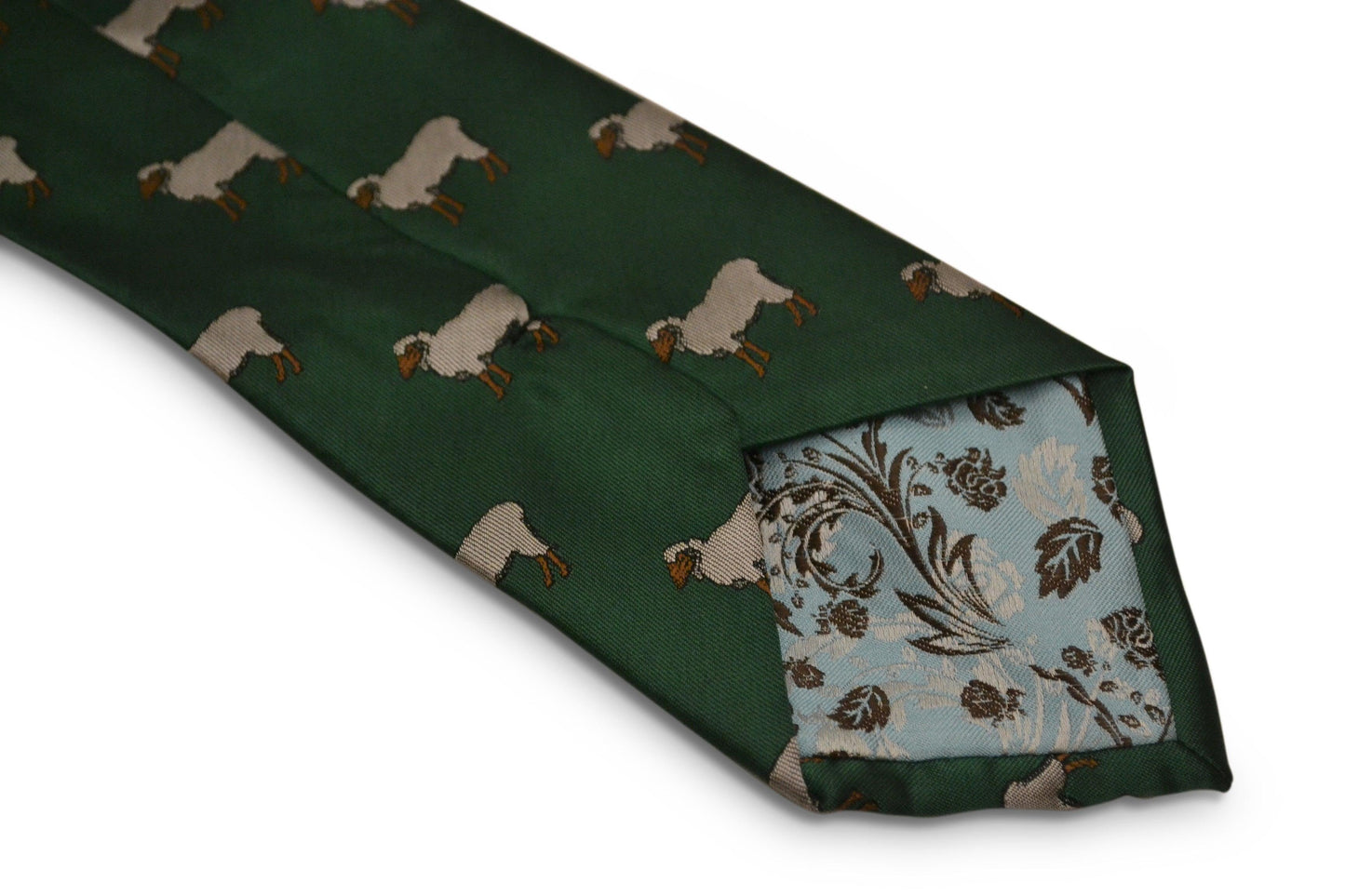 green tie with sheep embroidered design