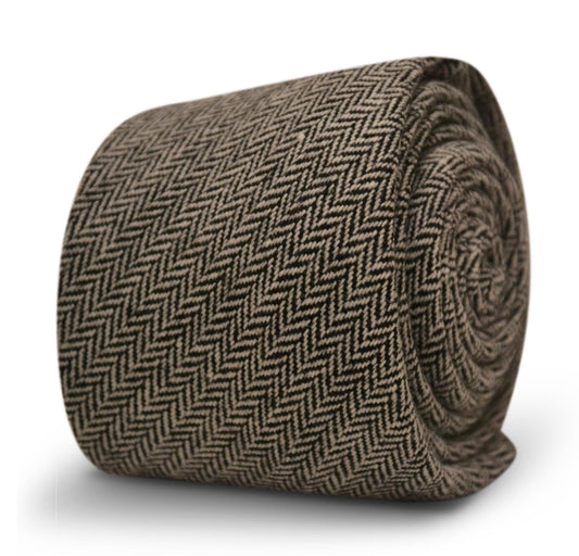black and white herringbone slim wool tie