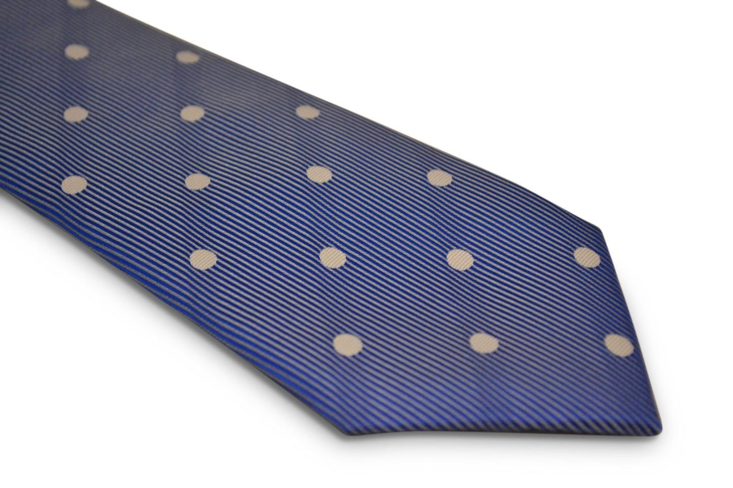 medium royal blue with white polka spot design