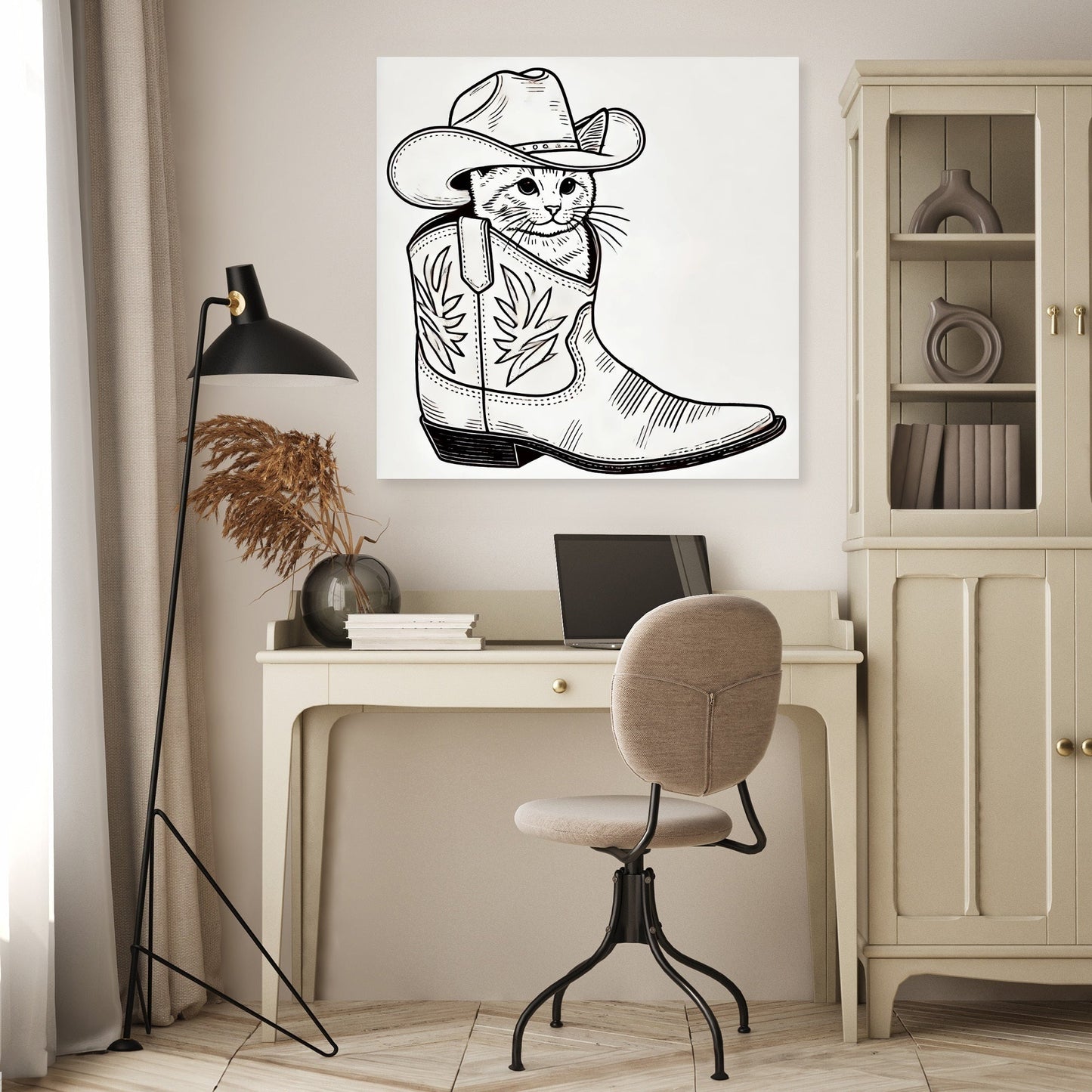Whimsical Cat in Cowboy Boot Canvas