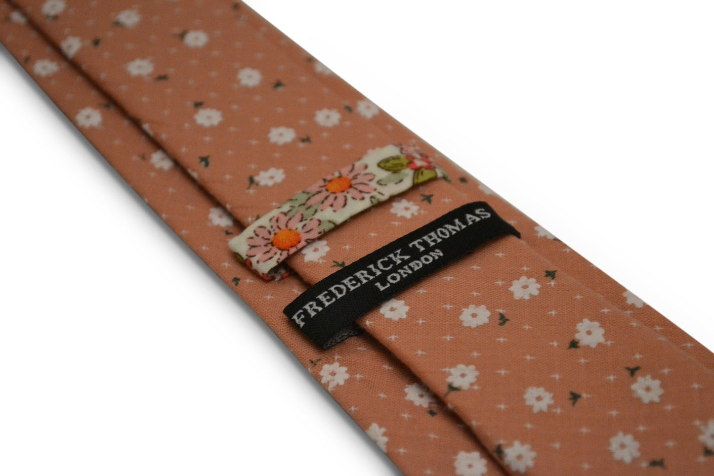 dark blush coral pink with white floral design cotton tie