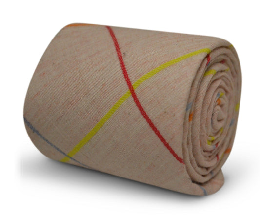 light pink with multicoloured check design cotton tie