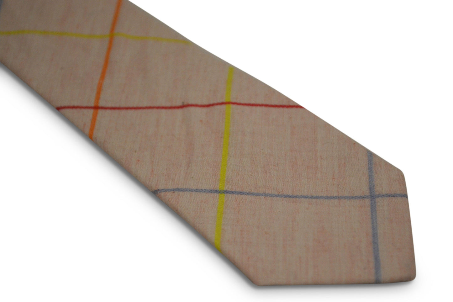 light pink with multicoloured check design cotton tie