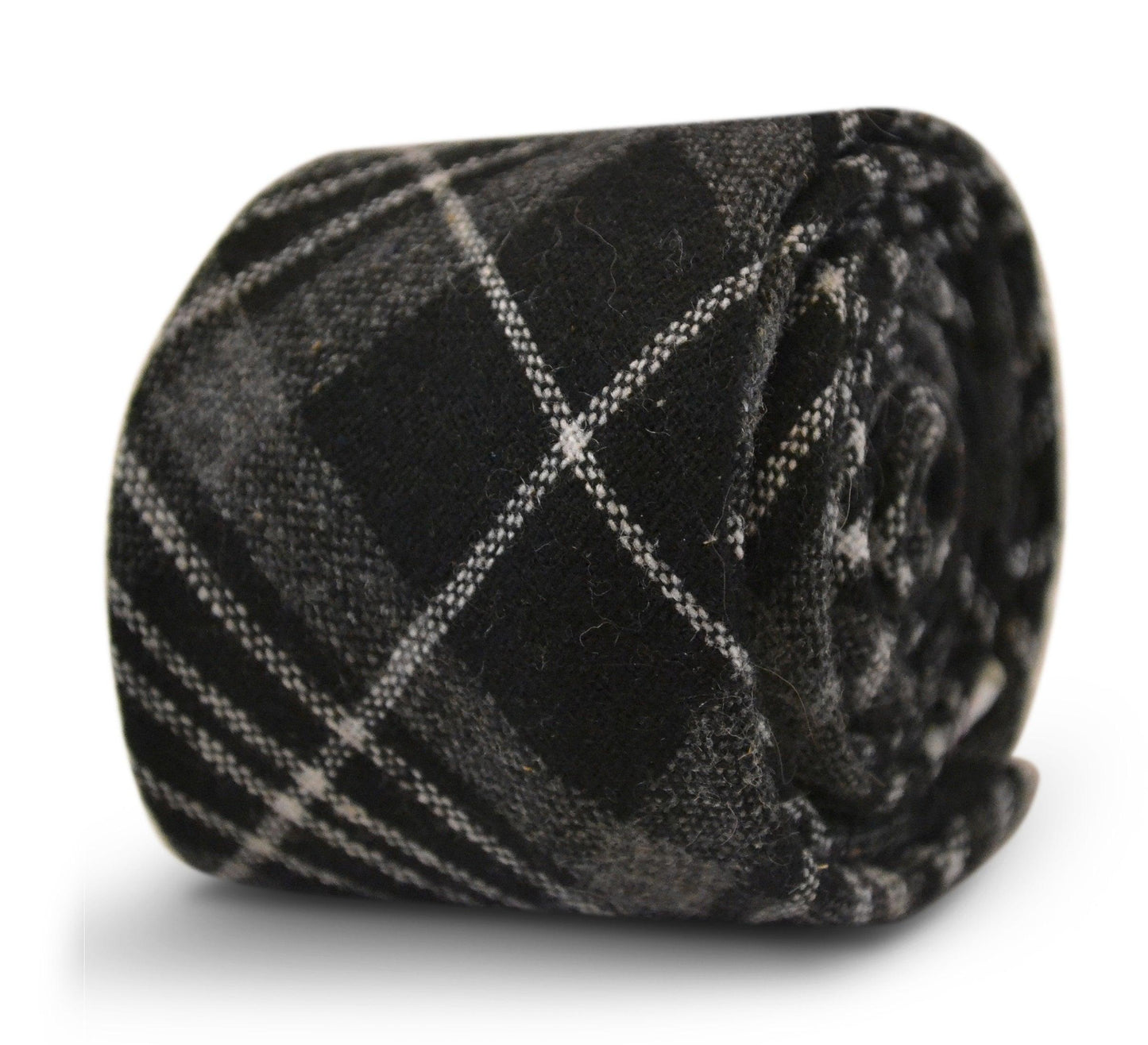black and white check slim wool tie