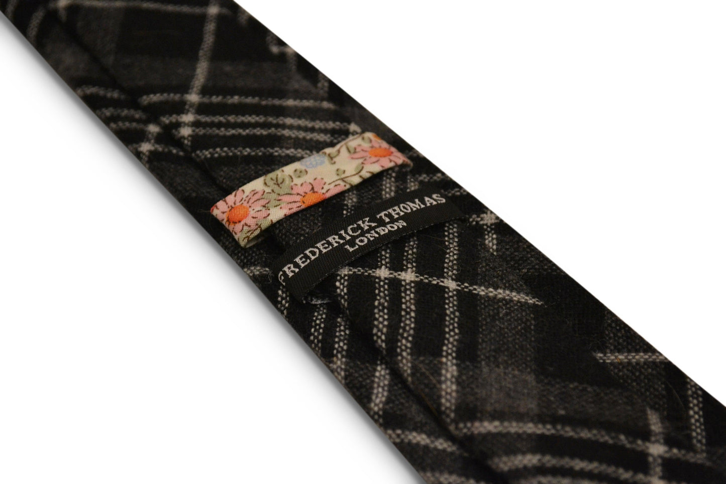 black and white check slim wool tie