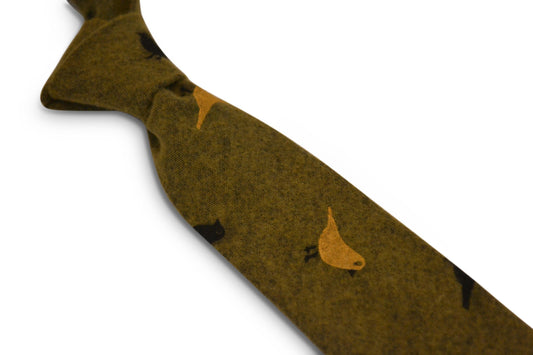 mustard gold cotton tie with  bird print design