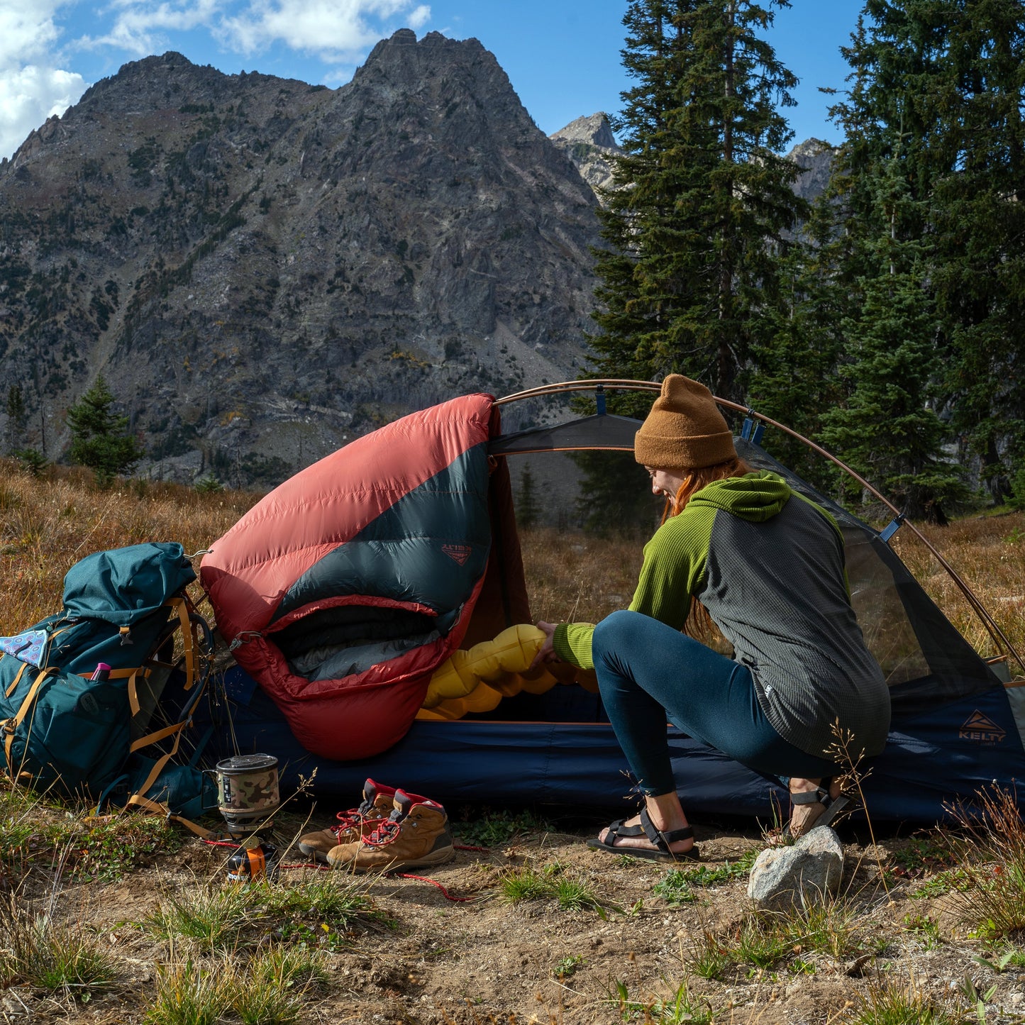 Kelty Cosmic Down 0°F (-18°C) 550-Fill Sleeping Bag - Long - Tandoori Spice/Green Gables