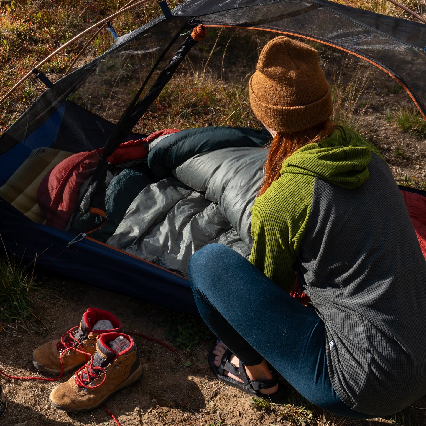 Kelty Cosmic Down 0°F (-18°C) 550-Fill Sleeping Bag - Long - Tandoori Spice/Green Gables