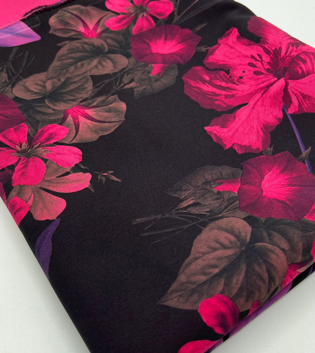Black Purple Pink Floral Compact Crepe Fabric 2 Way Stretch