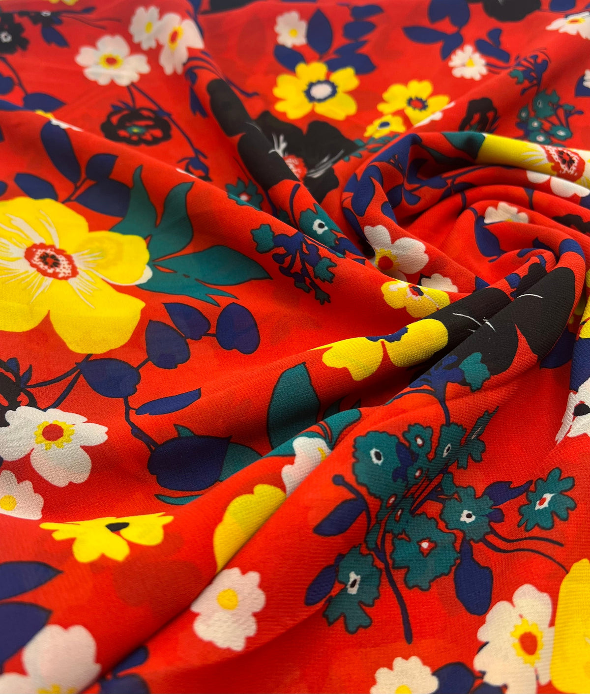 Red Floral Printed Chiffon Dress Fabric