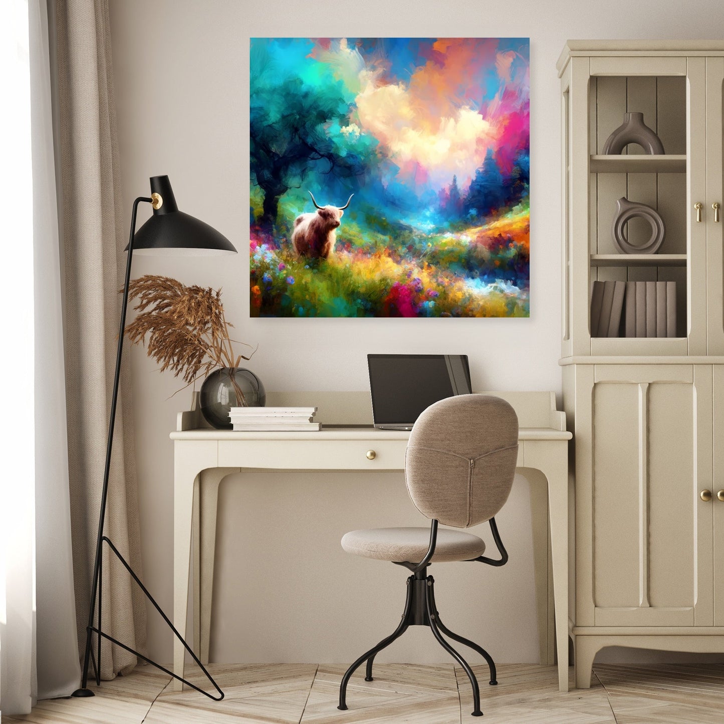 Vivid Highland Cow Escape Canvas