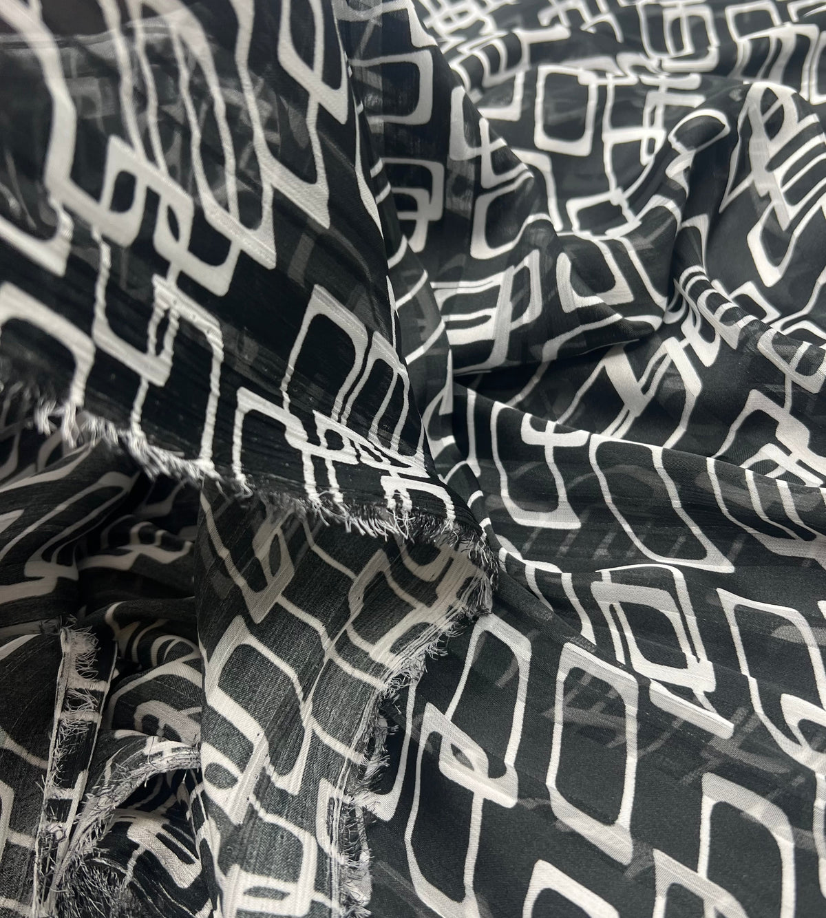 Black White Rectangles Printed Chiffon Dress Fabric