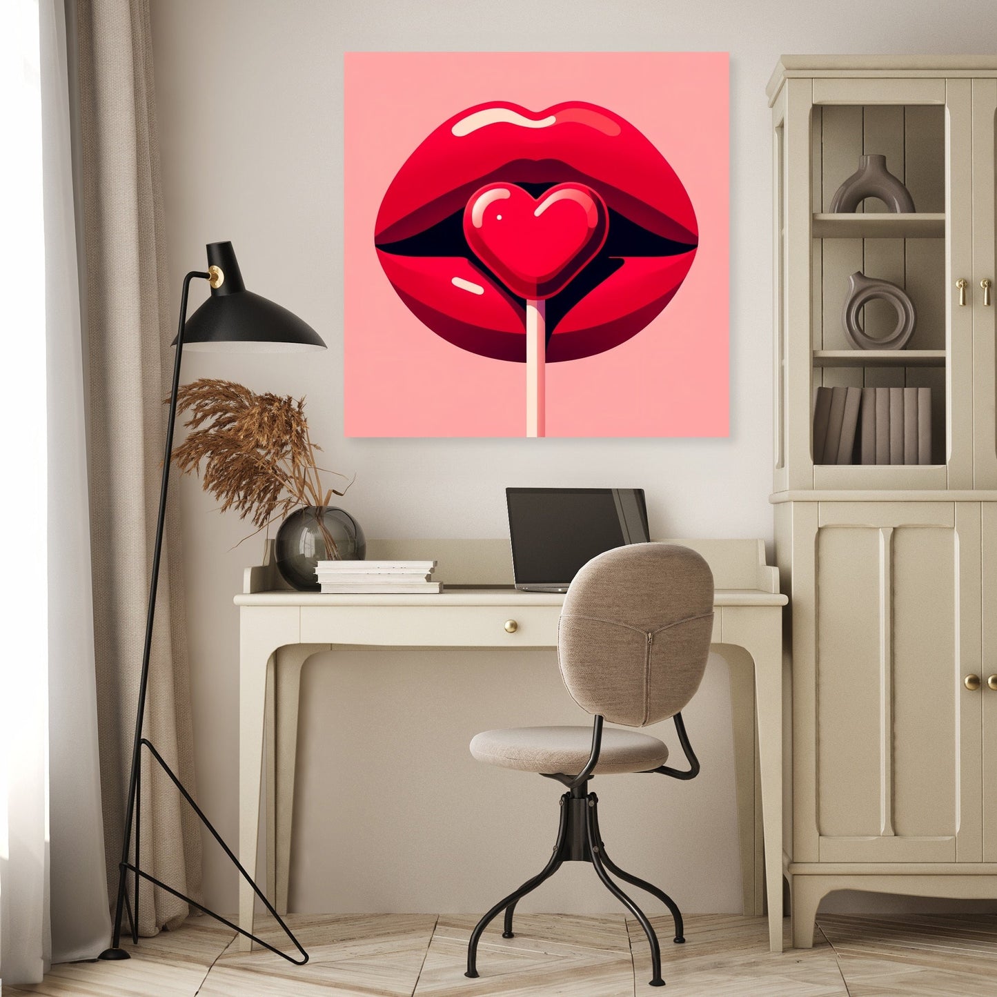 Flat Illustration Red Lips Canvas