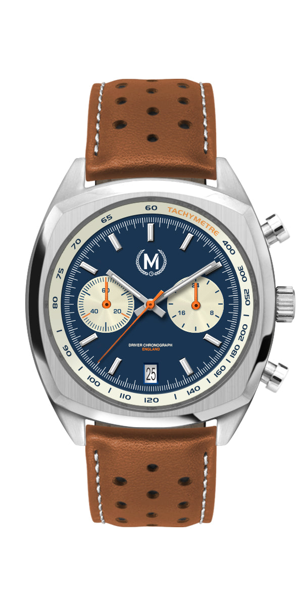 Driver Chronograph MKII Quartz, Blue Reverse Panda Tan Strap (PRE-ORDER NOW)
