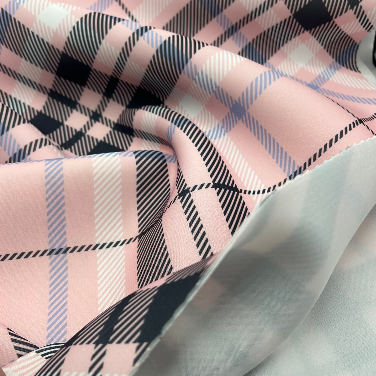 Pink Check Scuba Foam 3D Mono Jersey Fabric 2 Way Stretch