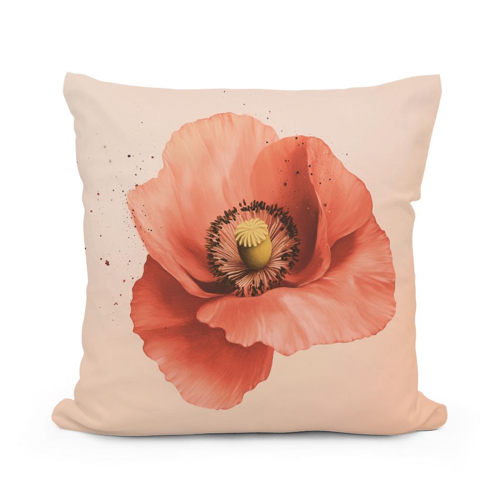 Pastel Red Poppy Cotton Cushion