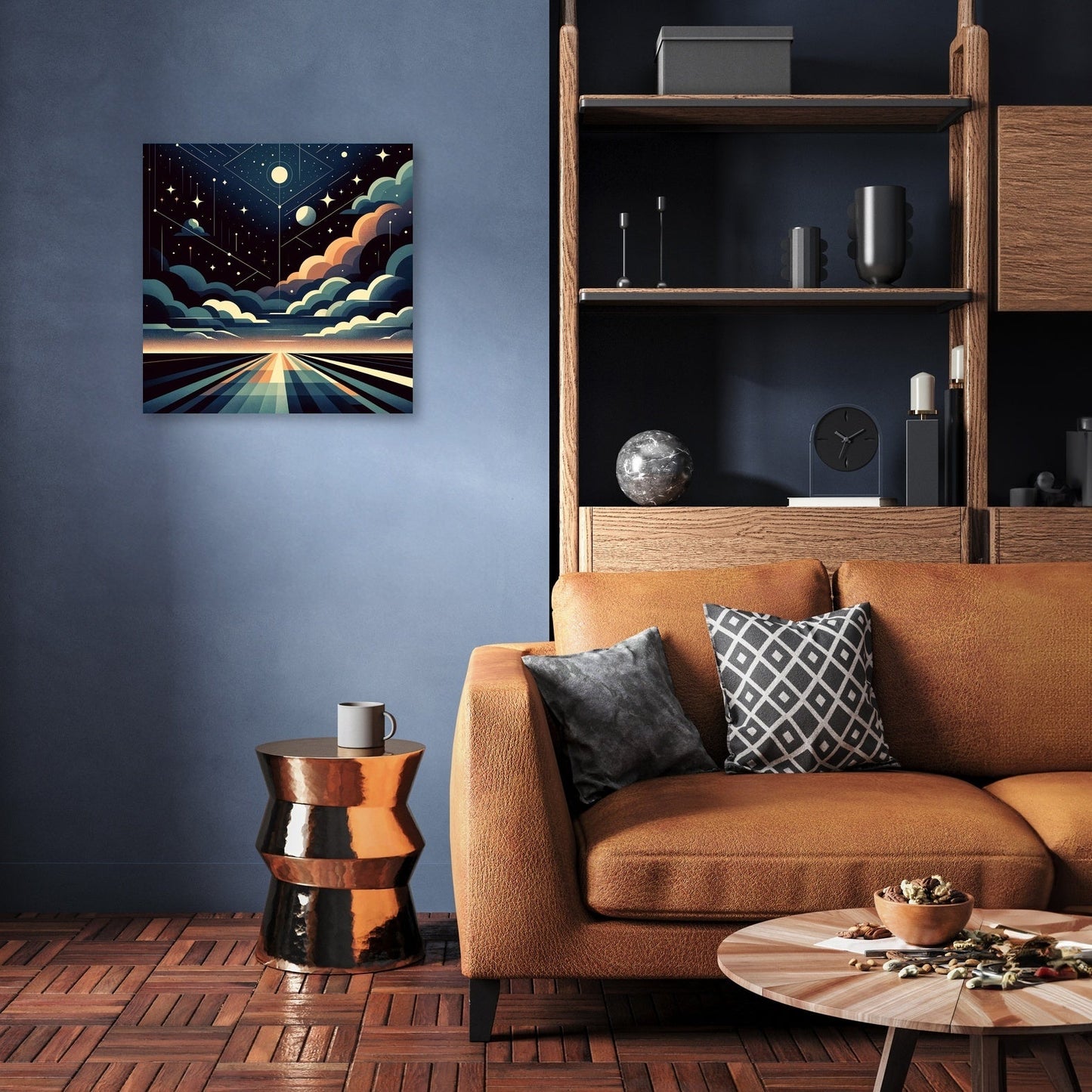 Celestial Harmony: Geometric Night Canvas