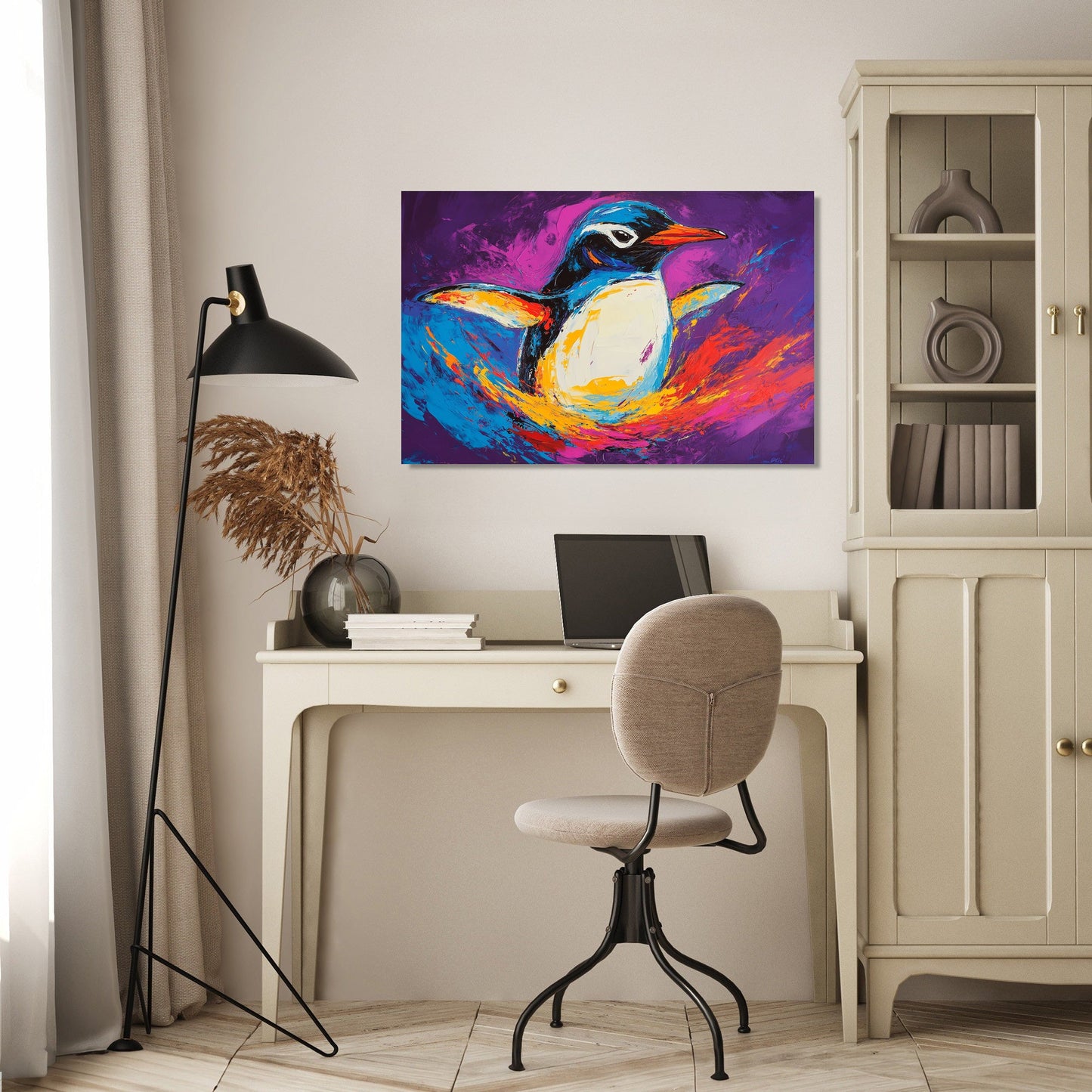 Penguin in Purple Canvas