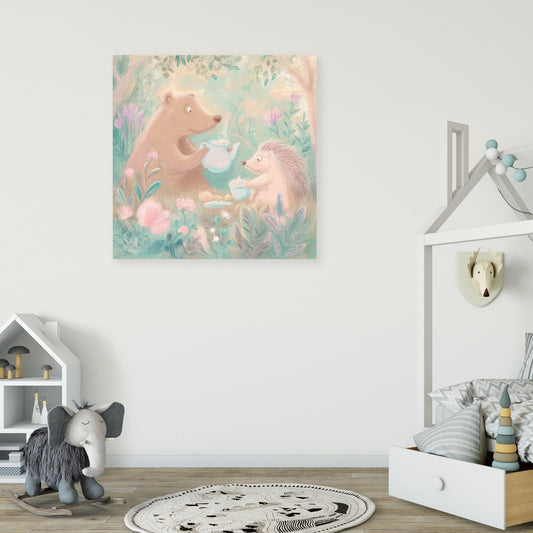 Bear and Hedgehog Tea Canvas