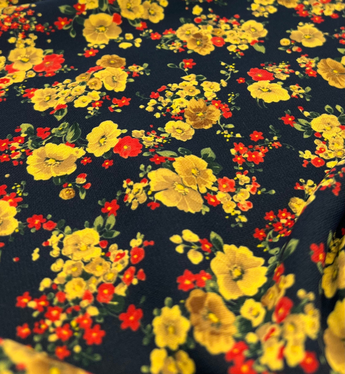 Yellow Ditsy Floral Lightweight Crepe Fabric 155GSM Non Stretch